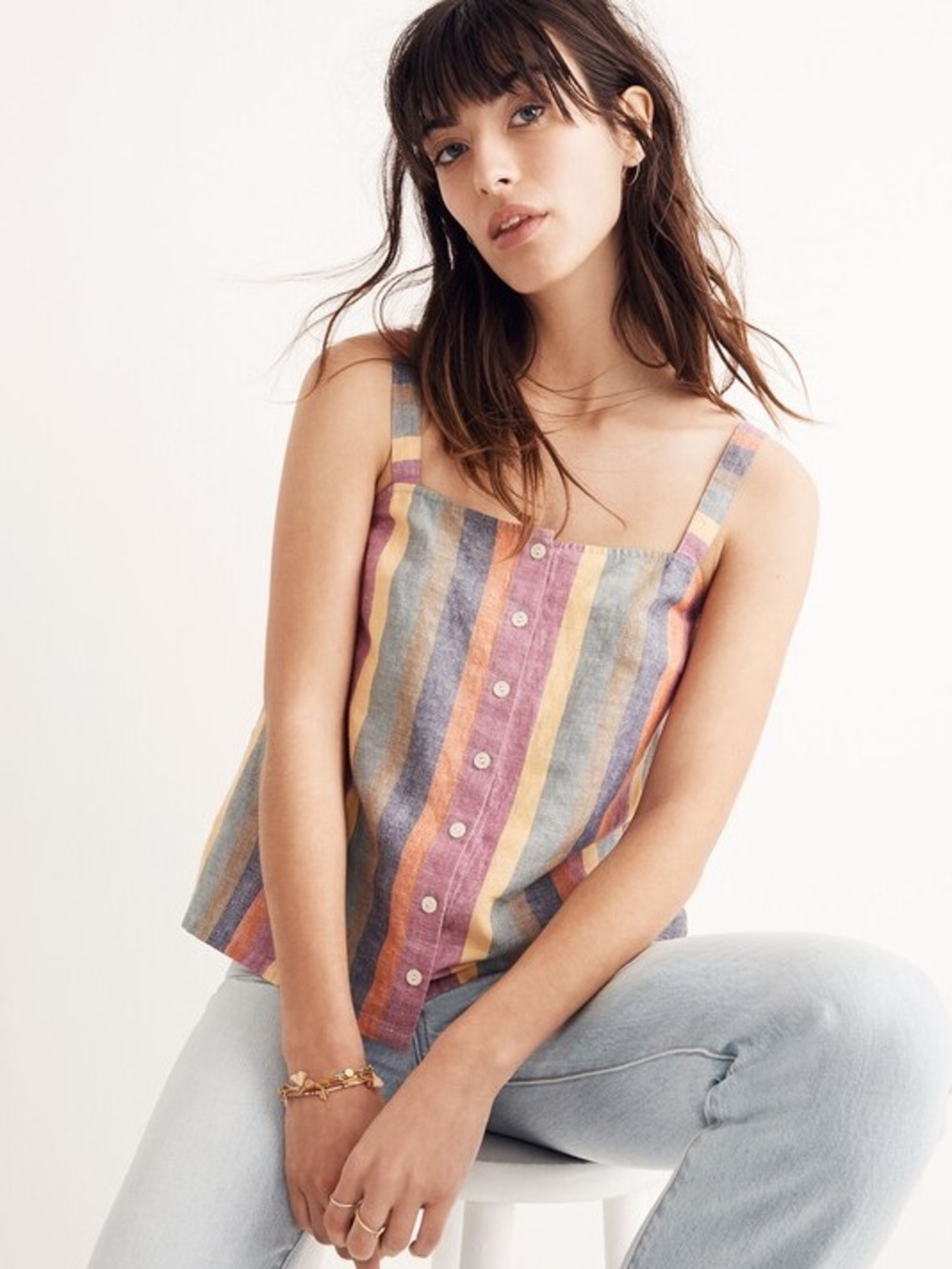 Madewell Rainbow Stripe Button-Front Tank – Size Medium
